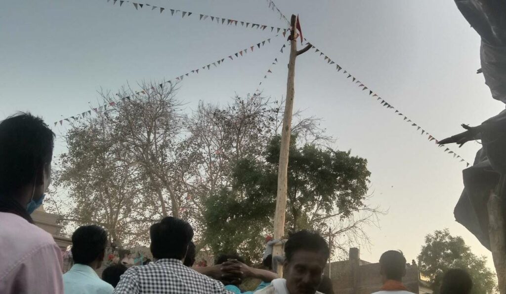 in panna people celebrating lath maar holi