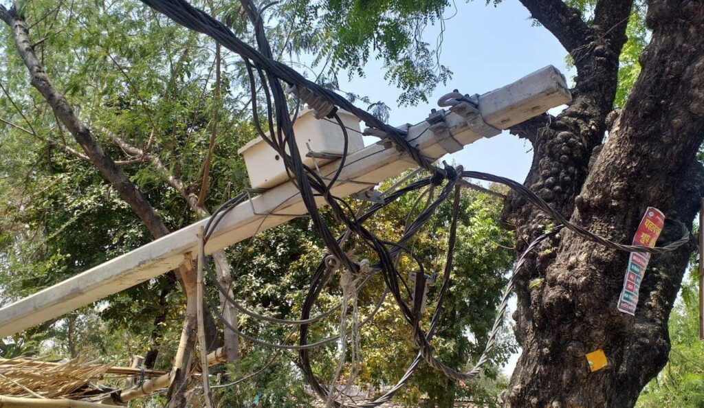 in Lalitpur Electric poles broken for a month)